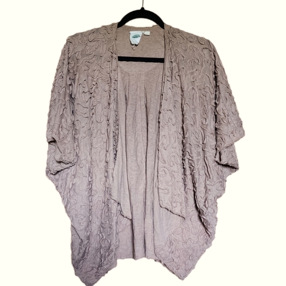 Nature Tops - Bat Sleeved Cardigan with Asymmetrical front and Soft Textured Detail